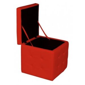 Pouf- contenitore in ecopelle, colore rosso, cm 45 x 47 x 45