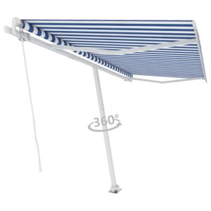 VidaXL Tenda da Sole Retrattile Manuale con Palo 400x300 cm Blu Bianca