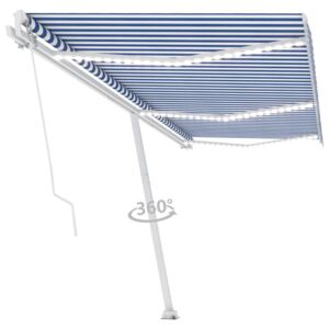 VidaXL Tenda da Sole Retrattile Manuale con LED 600x300cm Blu e Bianca