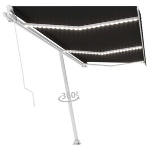 VidaXL Tenda da Sole Retrattile Manuale con LED 600x300 cm Antracite