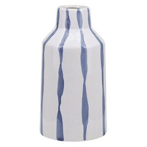 Vaso per fiori decorativo in ceramica effetto craquelé bianco con strisce blu Beliani