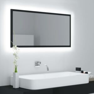 VidaXL Specchio da Bagno LED Nero Lucido 90x8,5x37 cm in Truciolato