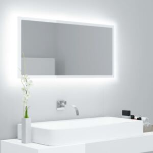 VidaXL Specchio da Bagno LED Bianco Lucido 90x8,5x37 cm in Truciolato
