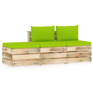 VidaXL Set Divani da Giardino con Cuscini 3 pz Legno Impregnato Verde