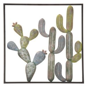 Pannello con cactus, Struttura in ferro, Colore verde, 1,3 x 50 x 50 cm