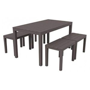 Set da esterno con 1 tavolo rettangolare 4 panche, Made in Italy, color Marrone