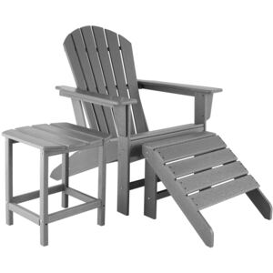 Tectake 404165 sedia da giardino janis con poggiapiedi e tavolino resistente alle intemperie - grigio