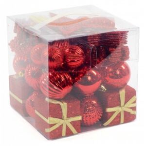 Box 50 pezzi decorazioni natalizie multi-forma, Ornamenti e Puntale, Set assortimento palline di Natale, Scatola set albero di Natale, Da 4 a 7 cm, colore Rosso