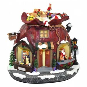 Statuetta natalizia con luci LED e musica, Villaggio Babbo Natale, Giostrina in movimento, Decorazione natalizia, cm 24,5x21x22,5