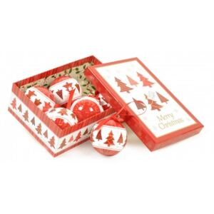 Box 6 sfere natalizie, Ornamenti fantasia alberi, Set assortimento palline di Natale, Scatola set albero di Natale, Diametro 7.5 cm, colore Bianco e Rosso