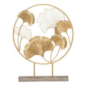 Pannello floreale, Struttura in ferro e legno mdf, Colore oro, 12,5 x 64 x 50 cm