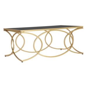 Tavolo elegante da Caffè rettangolare, struttura in metallo dorato, con ripiano in vetro temprato, colore nero, Misure 60 x 45 x 110 cm