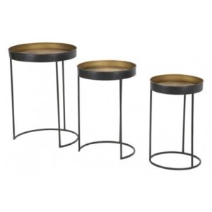 Set di 3 Tavolini, Ferro, Colore Nero, Misure: 43 x 43 x 60 cm