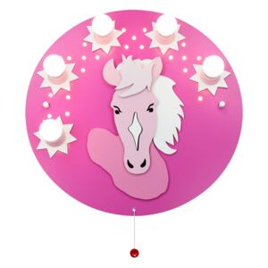 Plafoniera Pony rosa, 5 luci