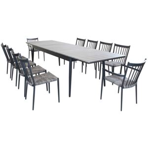 DONATO - set tavolo da giardino allungabile in alluminio e polywood 200/300 x 90 compreso di 8 sedie e 2 poltrone in alluminio e polyrattan
