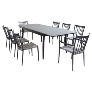 DONATO - set tavolo da giardino allungabile in alluminio e polywood 160/240 x 90 compreso di 6 sedie e 2 poltrone in alluminio e polyrattan