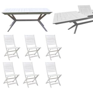 CAESAR - set tavolo da giardino allungabile 150/200 x 90 compreso di 6 sedie in legno massiccio di acacia