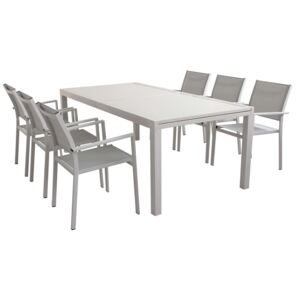 DEXTER - set tavolo da giardino allungabile 200/300 x 100 compreso di 6 poltrone in alluminio