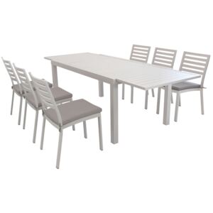 DEXTER - set tavolo da giardino allungabile 160/240 x 90 compreso di 6 sedie in alluminio