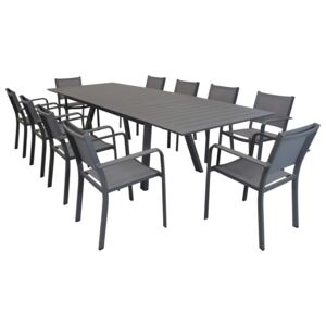 SPLENDOR - set tavolo da giardino allungabile 200/300 x 110 compreso di 10 poltrone in alluminio