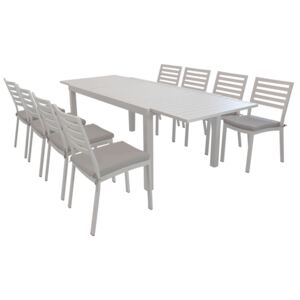 DEXTER - set tavolo da giardino allungabile 160/240 x 90 compreso di 8 sedie in alluminio