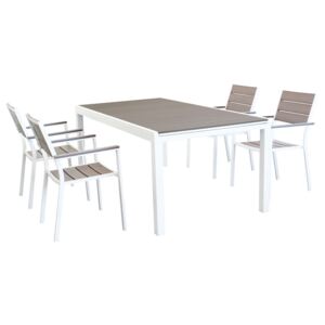 TRIUMPHUS - set tavolo da giardino allungabile 180/240 x 100 compreso di 4 poltrone in alluminio e polywood