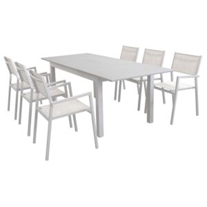 ARGENTUM - set tavolo da giardino allungabile 150/210 x 90 compreso di 6 poltrone in alluminio