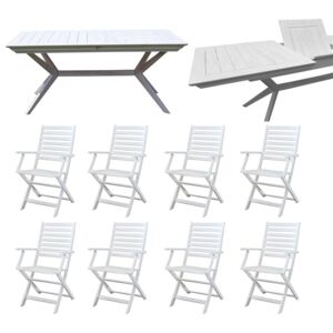 CAESAR - set tavolo da giardino allungabile 180/240 x 90 compreso di 8 poltrone in legno massiccio di acacia