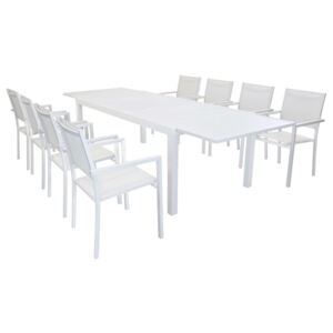 DEXTER - set tavolo da giardino allungabile 200/300 x 100 compreso di 8 poltrone in alluminio
