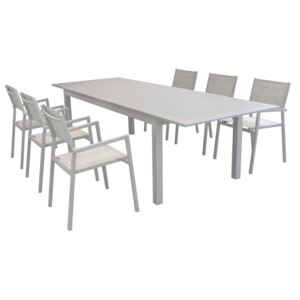 ARGENTUM - set tavolo da giardino allungabile 220/280 x 100 compreso di 6 poltrone in alluminio