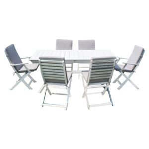 CAESAR - set tavolo da giardino allungabile 150/200 x 90 compreso di 4 sedie e 2 poltrone in legno massiccio di acacia