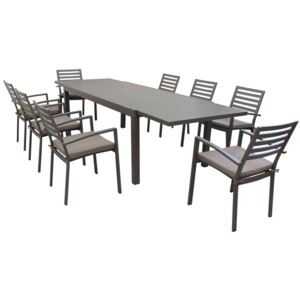 DEXTER - set tavolo da giardino allungabile 200/300 x 100 compreso di 8 poltrone in alluminio