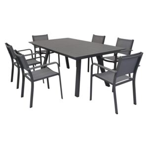 SPLENDOR - set tavolo da giardino allungabile 200/300 x 110 compreso di 6 poltrone in alluminio