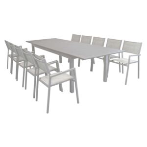 ARGENTUM - set tavolo da giardino allungabile 220/280 x 100 compreso di 10 poltrone in alluminio