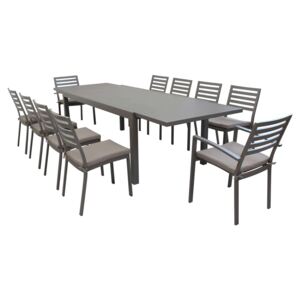 DEXTER - set tavolo da giardino allungabile 200/300 x 100 compreso di 8 sedie e 2 poltrone in alluminio