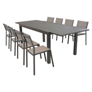 DEXTER - set tavolo da giardino allungabile 160/240 x 90 compreso di 8 sedie in alluminio