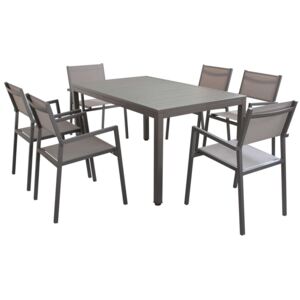 OMEN - set tavolo da giardino 150 x 90 compreso di 6 poltrone in alluminio