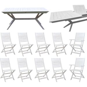 CAESAR - set tavolo da giardino allungabile 180/240 x 90 compreso di 8 sedie e 2 poltrone in legno massiccio di acacia