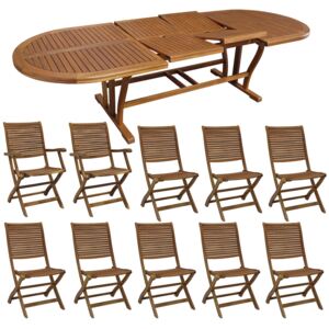 GENIUS - set tavolo da giardino allungabile 200/300 x 110 compreso di 8 sedie e 2 poltrone in legno massiccio di acacia