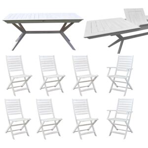 CAESAR - set tavolo da giardino allungabile 150/200 x 90 compreso di 6 sedie e 2 poltrone in legno massiccio di acacia