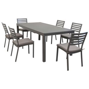 DEXTER - set tavolo da giardino allungabile 200/300 x 100 compreso di 6 sedie in alluminio