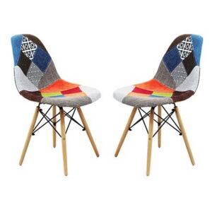 JULIETTE - set di 2 sedie moderne in tessuto patchwork con gambe in legno
