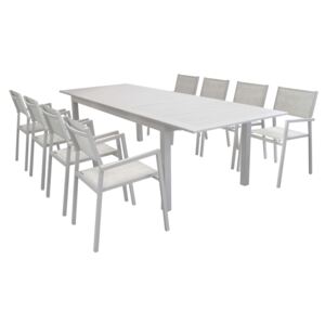 ARGENTUM - set tavolo da giardino allungabile 220/280 x 100 compreso di 8 poltrone in alluminio