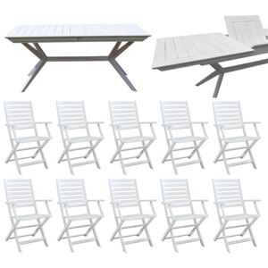 CAESAR - set tavolo da giardino allungabile 180/240 x 90 compreso di 10 poltrone in legno massiccio di acacia