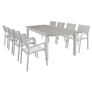 TRIUMPHUS - set tavolo da giardino allungabile 180/240 x 100 compreso di 8 poltrone in alluminio e polywood