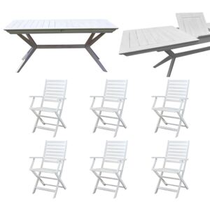 CAESAR - set tavolo da giardino allungabile 150/200 x 90 compreso di 6 poltrone in legno massiccio di acacia