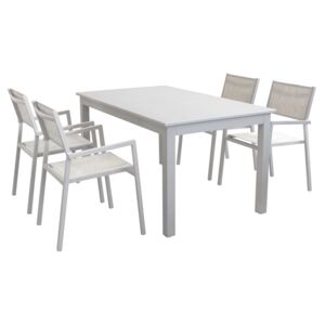 ARGENTUM - set tavolo da giardino allungabile 150/210 x 90 compreso di 4 poltrone in alluminio