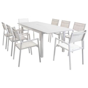 ARGENTUM - set tavolo da giardino allungabile 150/210 x 90 compreso di 8 poltrone in alluminio