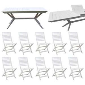CAESAR - set tavolo da giardino allungabile 180/240 x 90 compreso di 10 sedie in legno massiccio di acacia