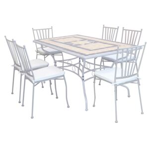 VENTUS - set tavolo da giardino con piano in mosaico 160 x 90 compreso di 6 sedie in ferro
